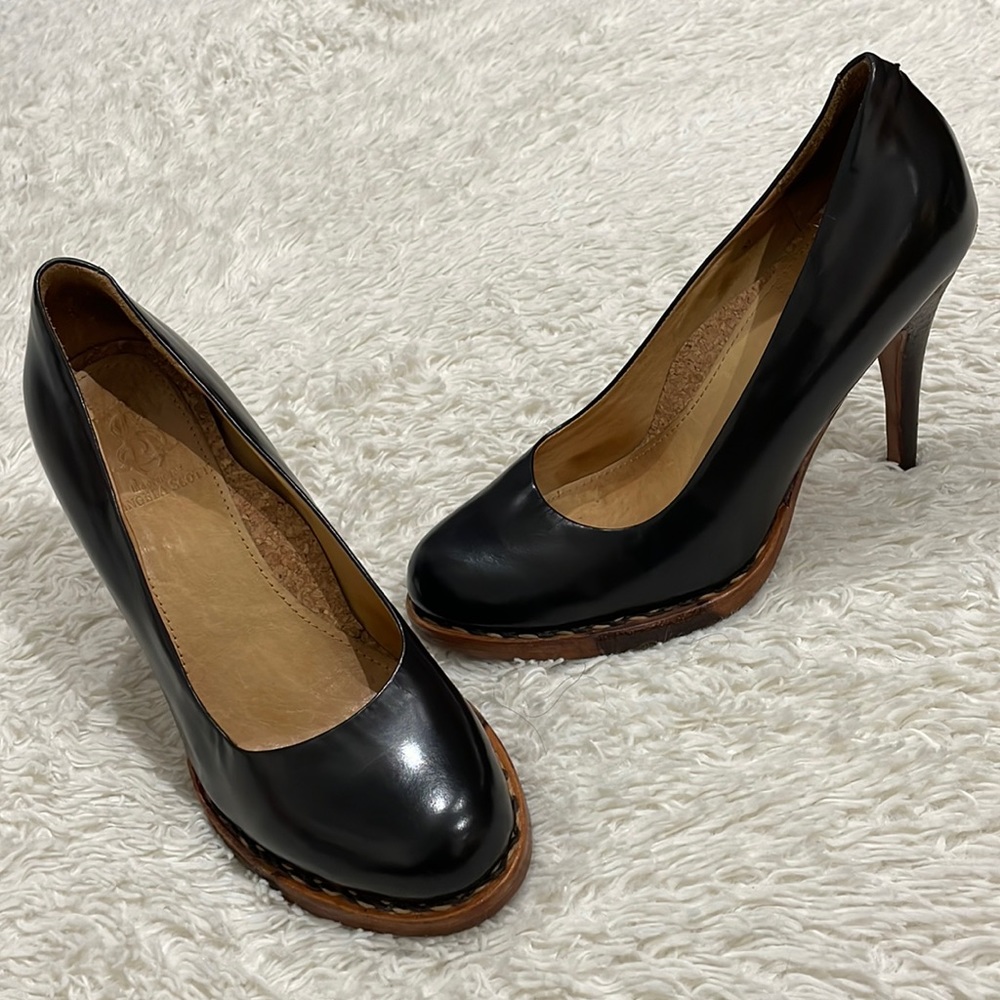 The Office of Angela Scott Striped Mrs. Smith Heels